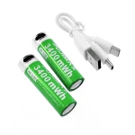باتری قلمی قابل شارژ 2200mAH برند PUJIMAX با ورودی USB Type-C بسته دو تایی به همراه کابل شارژ