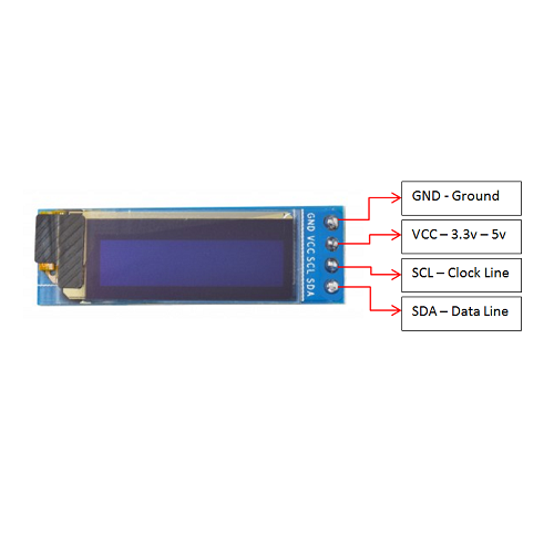پین های ماژول نمایشگر OLED تک رنگ 0.91 اینچ دارای ارتباط I2C