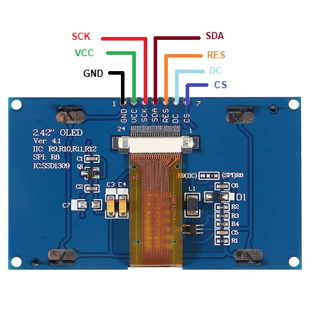 I2C/SPI OLED 2.42 INCH PIN OUT