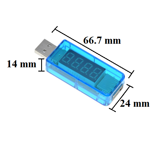 ابعاد ماژول نمایشگر ولتاژ و جریان USB Charger Doctor